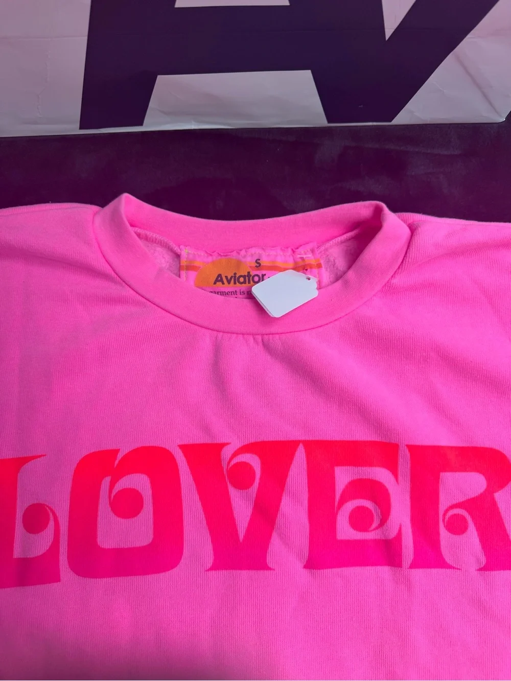 - NWT Aviator Nation Neon Pink LOVER Relaxed Crew Size Small + Tote Bag - Picture 2 of 4